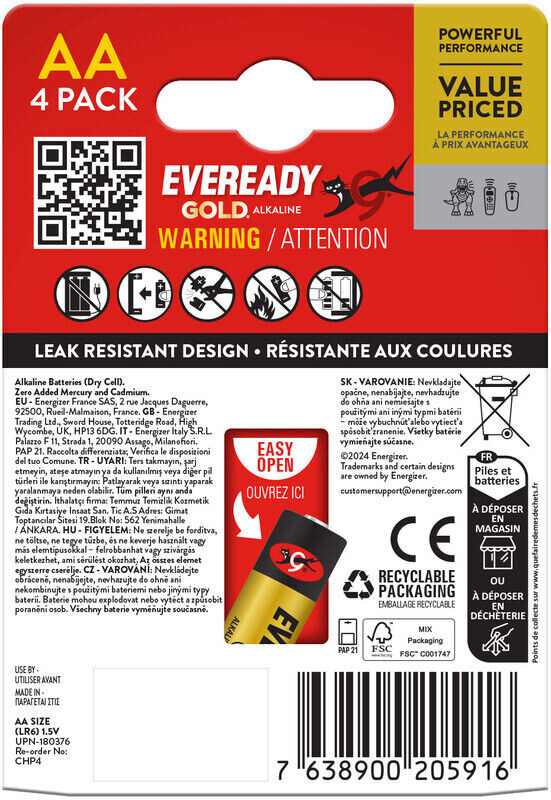 Batéria Energizer Eveready Gold AA alkalická 4ks/balenie 7638900205916