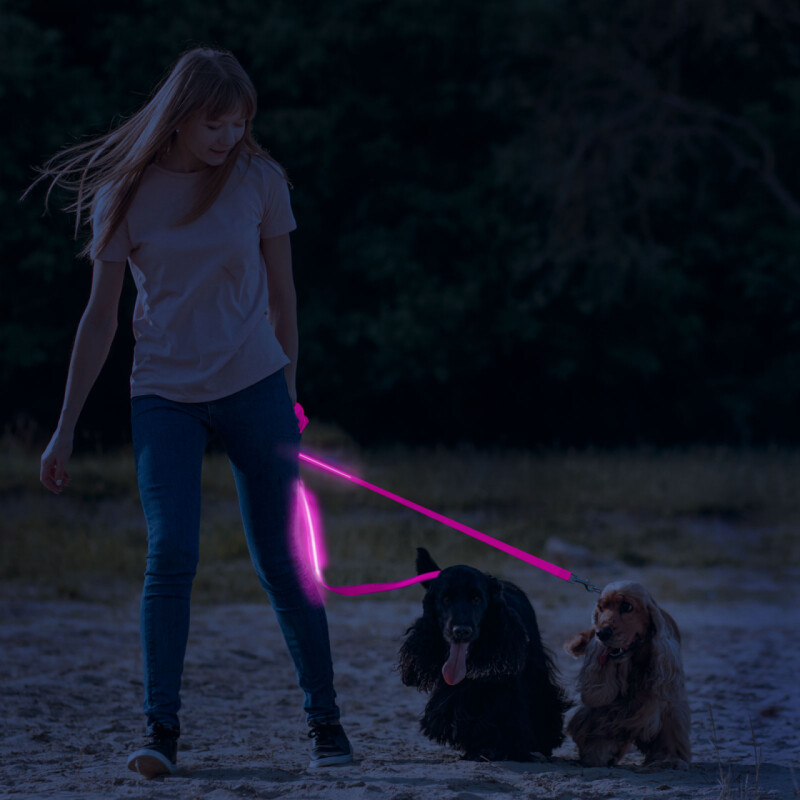 Svietiace LED Vodítko 2,5 x 120cm s akumulátorom , rúžové (60026B) 