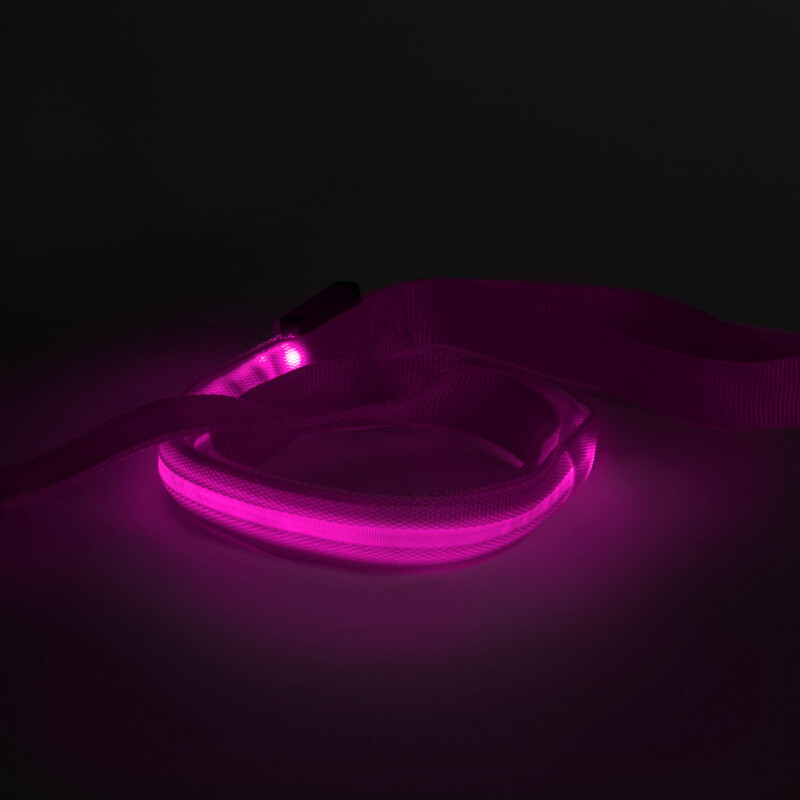 Svietiace LED Vodítko 2,5 x 120cm s akumulátorom , rúžové (60026B) 