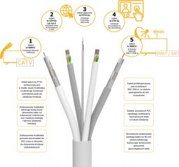 Multimediálny kábel tc'multicable PRO 5v1 (2xRG6 , 2xUTP cat.5e , 1x FTTH 2J) 26436 500m/bal. - bubon 