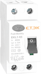 Prúdový chránič ETEK EKL1-63-1N2530 - 120002 - 25A 1P+N AC 0,03A 