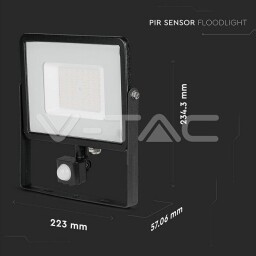 V-TAC LED Reflektor so senzorom 50W SAMSUNG chip 4000lm 4000K čierny (470) VT-50-S