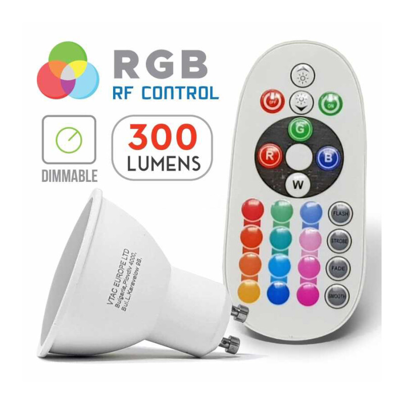 V-TAC LED žiarovka GU10 3,5W 300lm RGB+4000K (2779) VT-2244