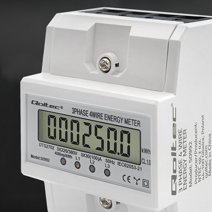 Digitálny elektromer Qoltec 50992 DIN 3-fázový 100A/400V 50Hz