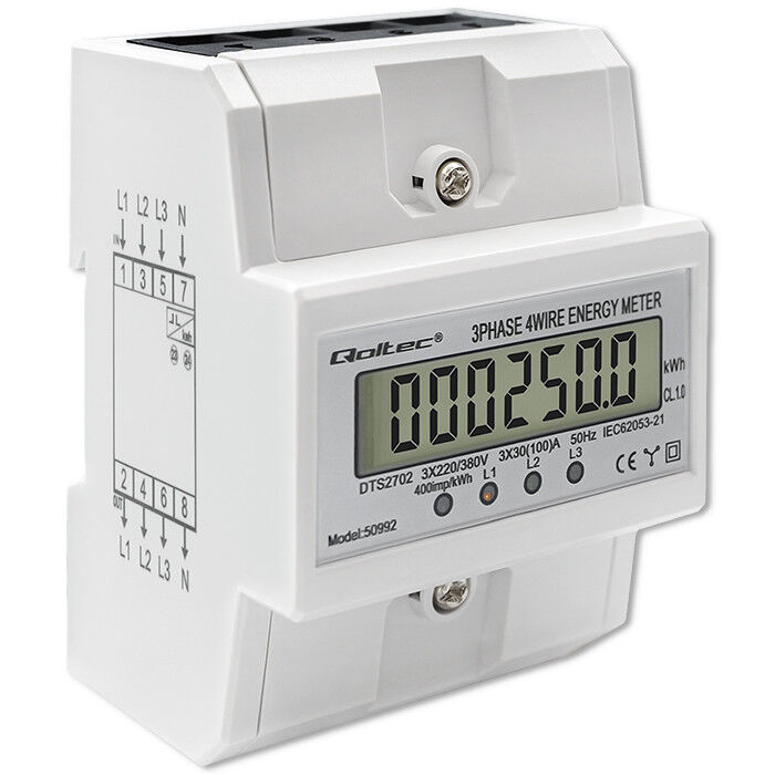 Digitálny elektromer Qoltec 50992 DIN 3-fázový 100A/400V 50Hz