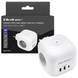 Rozbočovacia zásuvka - rozdvojka Qoltec 52548 kocka 6v1 3x230V 2xUSB(A) 1xUSB(C) 20W biela s vypínačom