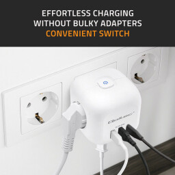 Rozbočovacia zásuvka - rozdvojka Qoltec 52548 kocka 6v1 3x230V 2xUSB(A) 1xUSB(C) 20W biela s vypínačom
