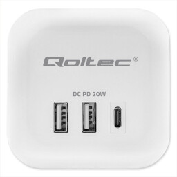 Rozbočovacia zásuvka - rozdvojka Qoltec 52548 kocka 6v1 3x230V 2xUSB(A) 1xUSB(C) 20W biela s vypínačom