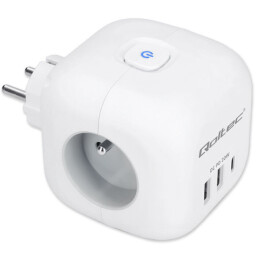 Rozbočovacia zásuvka - rozdvojka Qoltec 52548 kocka 6v1 3x230V 2xUSB(A) 1xUSB(C) 20W biela s vypínačom