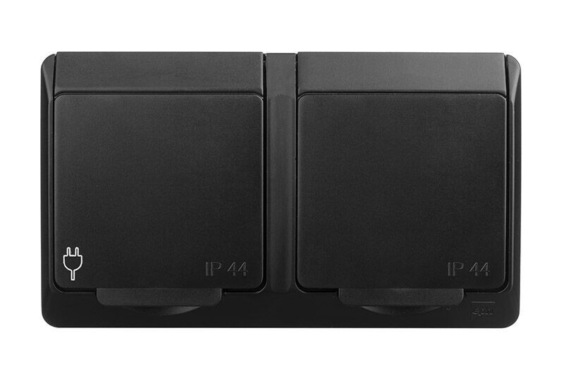 Hermes 0322-09 2-zásuvka 2P+PE IP44 povrchová, čierna