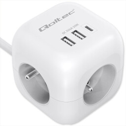 Predlžovacia šnúra 3-zás. - 2m + 3xUSB , kocka s presvetleným vypínačom , Qoltec 52547