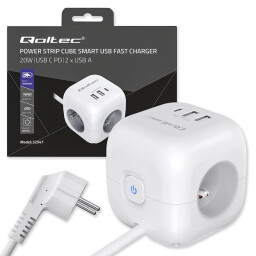 Predlžovacia šnúra 3-zás. - 2m + 3xUSB , kocka s presvetleným vypínačom , Qoltec 52547