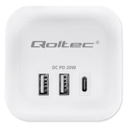 Predlžovacia šnúra 3-zás. - 2m + 3xUSB , kocka s presvetleným vypínačom , Qoltec 52547