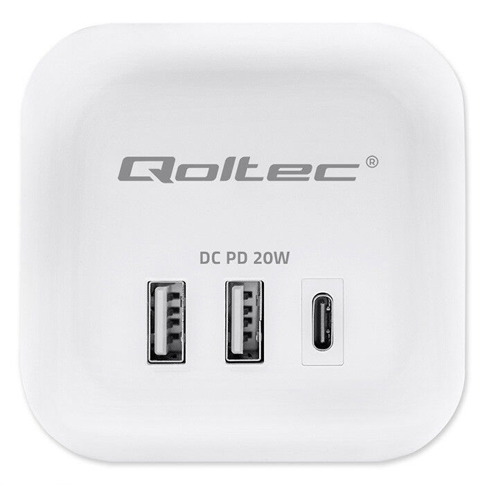 Predlžovacia šnúra 3-zás. - 2m + 3xUSB , kocka s presvetleným vypínačom , Qoltec 52547