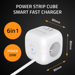 Predlžovacia šnúra 3-zás. - 2m + 3xUSB , kocka s presvetleným vypínačom , Qoltec 52547