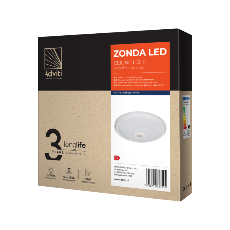 Senzorové svietidlo ZONDA 12W , 800lm , 4000K ORNO AD-PL-349WLPMR4 