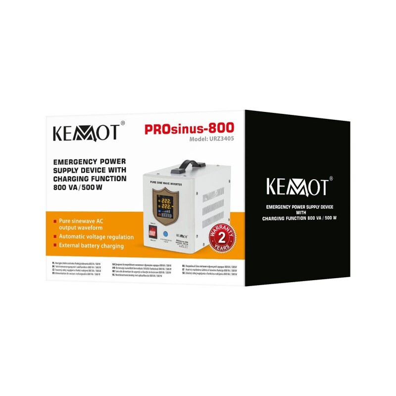 Záložný zdroj KEMOT URZ3405 PROsinus-800 prenosný 12V/230V 800VA / 500W biely