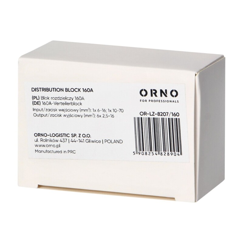 Rozbočovacia svorkovnica OR-LZ-8207/160 blok 1P 160A (vstup 1x 6-16mm² a 1x 70 mm²  / výstup 6x 16 mm²)