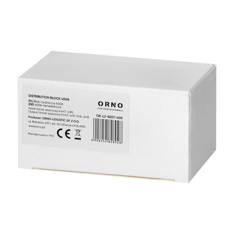 Rozbočovacia svorkovnica OR-LZ-8207/400 blok 1P 400A (vstup 1x 185mm² a 1x 70 mm²  / výstup 4x10 a 5x16 a 2x35mm²)