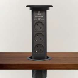 Vstavaná výsuvná zásuvka - 20450B - 3x230V/(schuko) + 2xUSB 2,1A motorový pohon - čierna