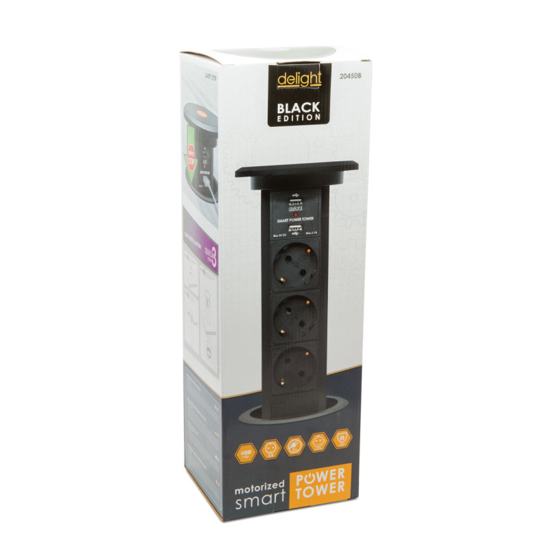 Vstavaná výsuvná zásuvka - 20450B - 3x230V/(schuko) + 2xUSB 2,1A motorový pohon - čierna