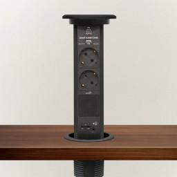 Vstavaná výsuvná zásuvka s motorovým pohonom - 20450BB - 2x230V (schuko) + 2xUSB 2,1A + AUX  - bluetooth - čierna