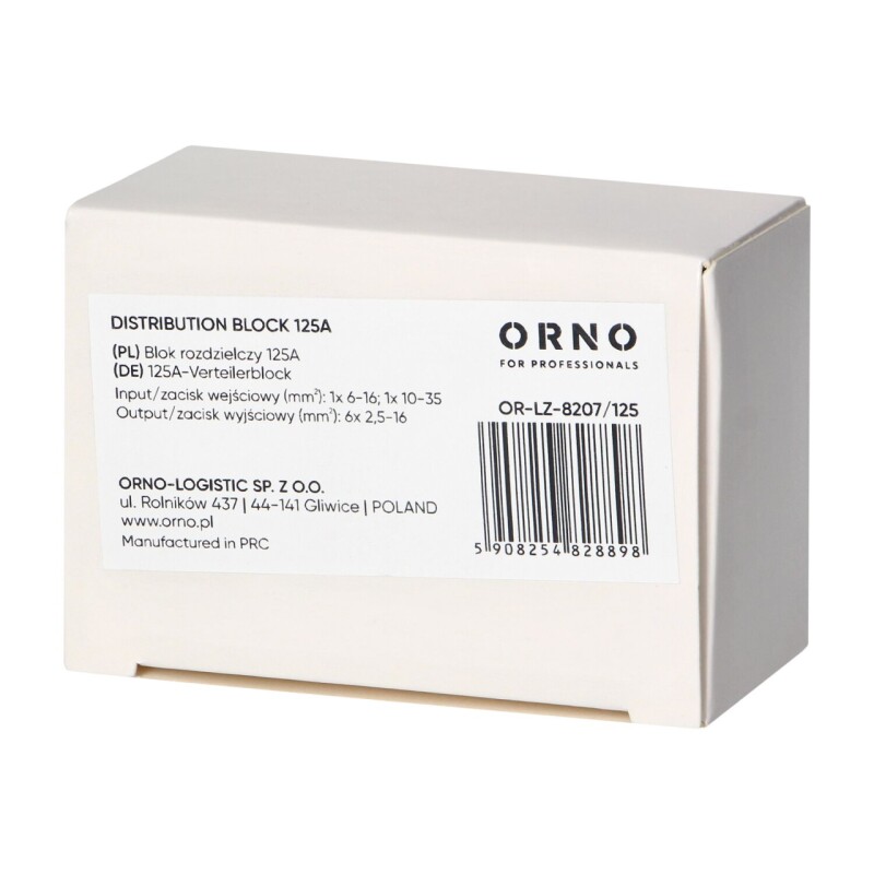 Rozbočovacia svorkovnica OR-LZ-8207/125 blok 1P 125A (vstup 1x16mm² a 1x35mm²  / výstup 6x 16 mm²)