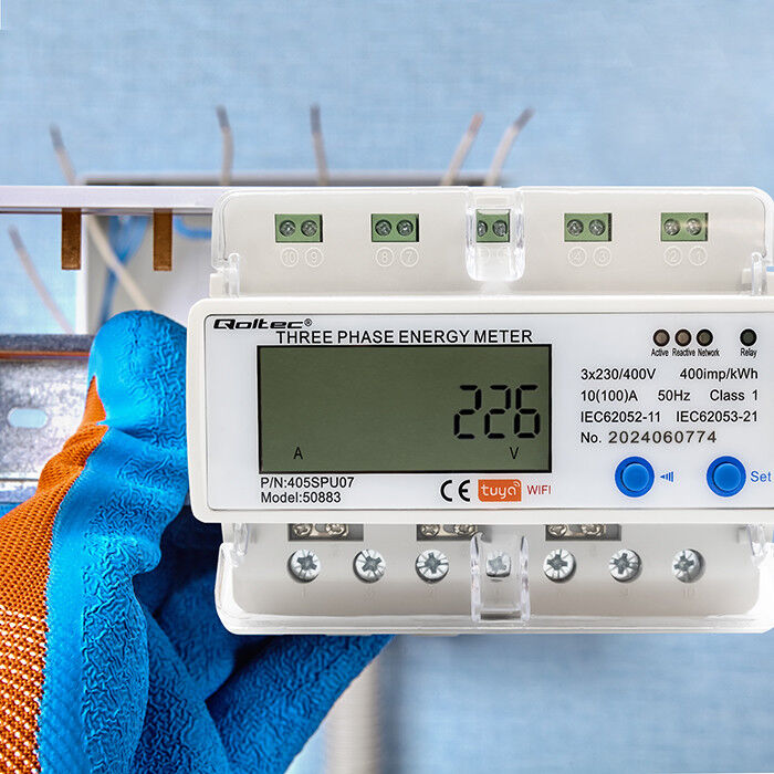 Digitálny elektromer Qoltec 50883 DIN 3-fázový 3x230/400V 100A WiFi (Tuya)