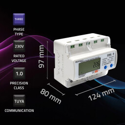 Digitálny elektromer Qoltec 50883 DIN 3-fázový 3x230/400V 100A WiFi (Tuya)