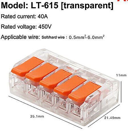 Bezskrutková krab. svorka LT-615 páčková 5x 0,5-6,0mm² (L679F) KV221-615