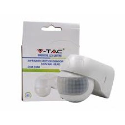 V-TAC Snímač pohybu PIR - 5088 - nástenný 180°/12m/400W/IP44 otočný - biely