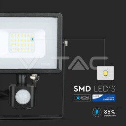 V-TAC LED reflektor so senzorom 20W SAMSUNG chip 1600lm 6000K čierny (453) VT-20-S - produkt s vadou : senzor pohybu nejde natočiť dolava
