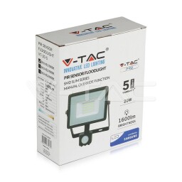 V-TAC LED reflektor so senzorom 20W SAMSUNG chip 1600lm 6000K čierny (453) VT-20-S - produkt s vadou : senzor pohybu nejde natočiť dolava