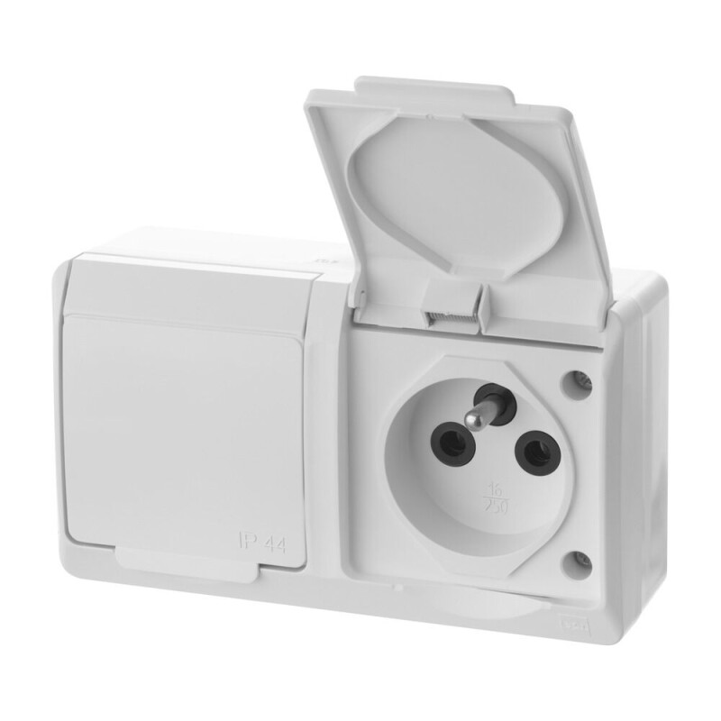 Hermes 0322-02 2-zásuvka 2P+PE 16A/250V IP44 nad omietku biela