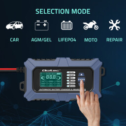 Inteligentná mikroprocesorová nabíjačka s testerom batérií a funkciou opravy 12V/6A , LCD displej , pre batérie AGM/LiFePO4/GEL Qoltec 52488