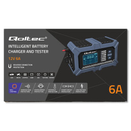 Inteligentná mikroprocesorová nabíjačka s testerom batérií a funkciou opravy 12V/6A , LCD displej , pre batérie AGM/LiFePO4/GEL Qoltec 52488