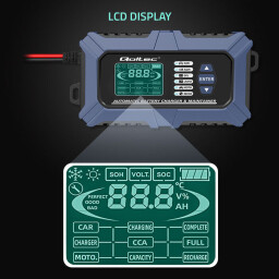Inteligentná mikroprocesorová nabíjačka s testerom batérií a funkciou opravy 12V/6A , LCD displej , pre batérie AGM/LiFePO4/GEL Qoltec 52488
