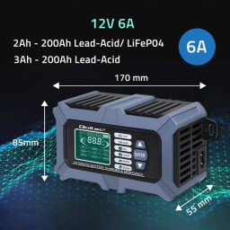 Inteligentná mikroprocesorová nabíjačka s testerom batérií a funkciou opravy 12V/6A , LCD displej , pre batérie AGM/LiFePO4/GEL Qoltec 52488
