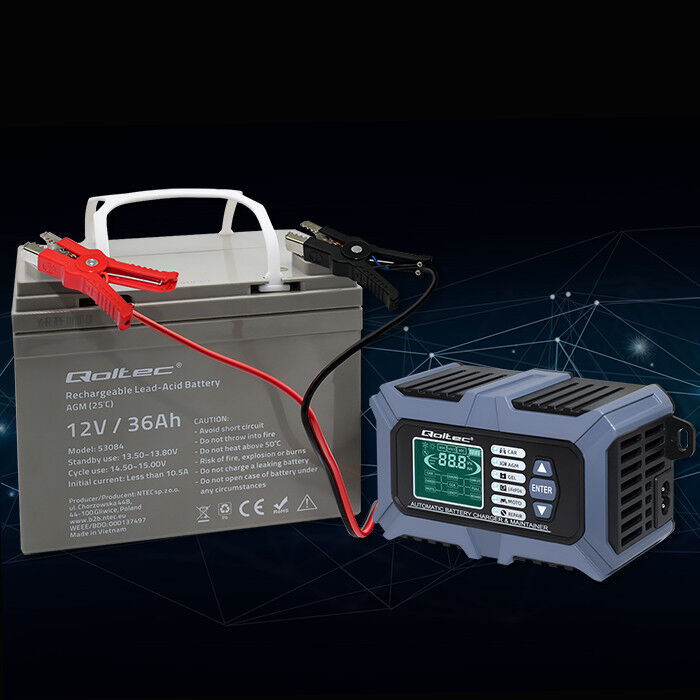 Inteligentná mikroprocesorová nabíjačka s testerom batérií a funkciou opravy 12V/6A , LCD displej , pre batérie AGM/LiFePO4/GEL Qoltec 52488