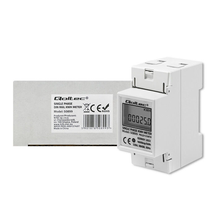 Digitálny elektromer Qoltec 50899 DIN 1-fázový 230V 60A