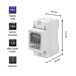 Digitálny elektromer Qoltec 50899 DIN 1-fázový 230V 60A