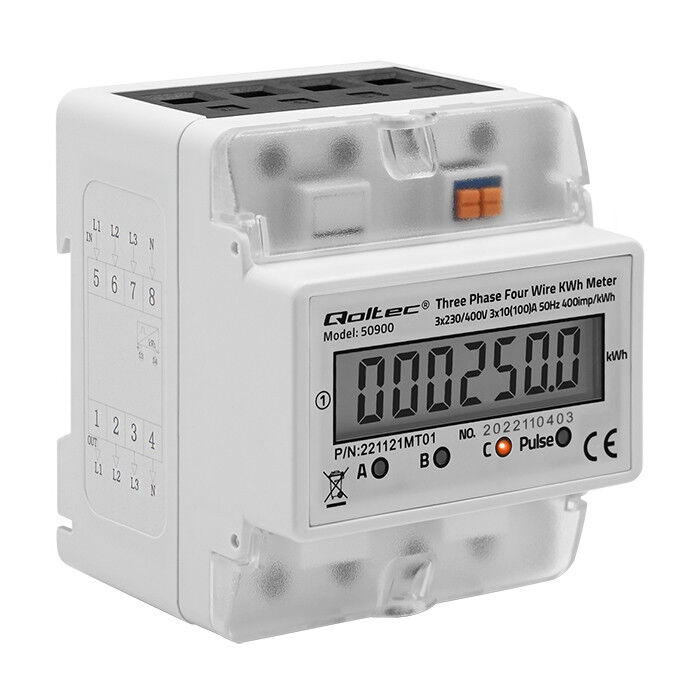 Digitálny elektromer Qoltec 50900 DIN 3-fázový 3x230/400V 100A