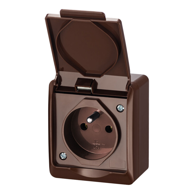 Hermes 0321-06 1-zásuvka 16A/250V IP44 nad omietku - hnedá