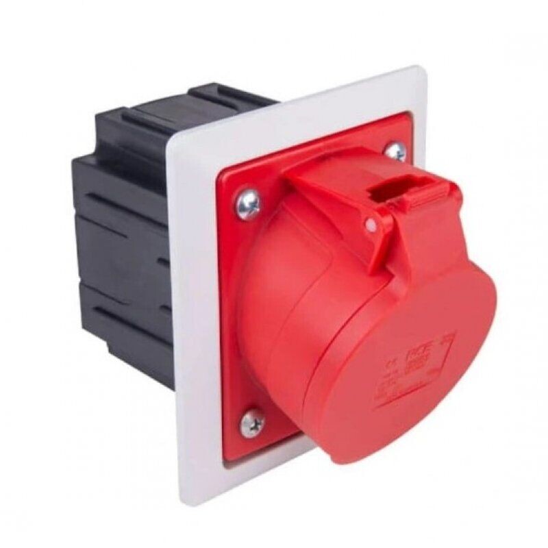 Zásuvka 425-6PKR zapustená + krabica pod om. 32A/5p IP44 červená
