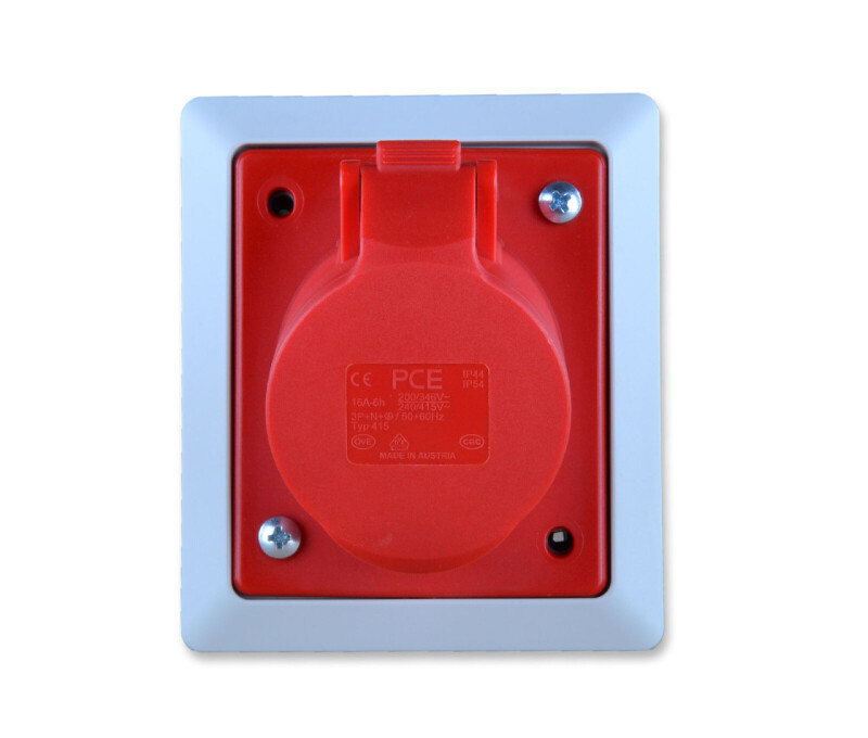 Zásuvka 425-6PKR zapustená + krabica pod omietku 32A/5p IP44 červená