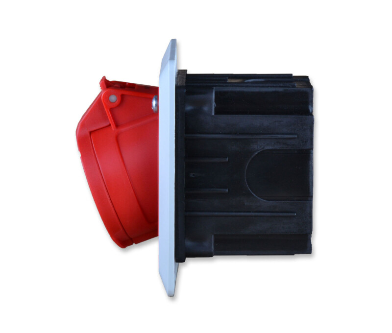 Zásuvka 425-6PKR zapustená + krabica pod omietku 32A/5p IP44 červená