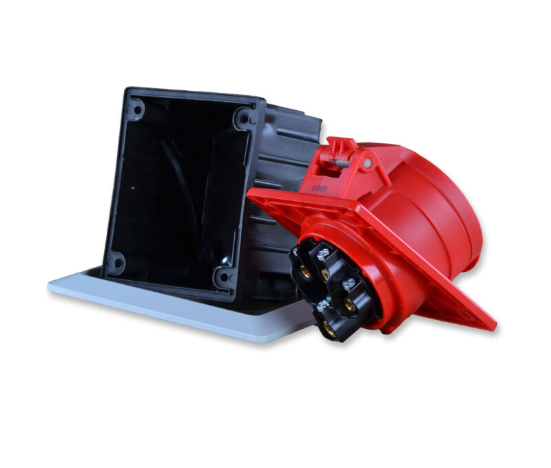 Zásuvka 425-6PKR zapustená + krabica pod omietku 32A/5p IP44 červená