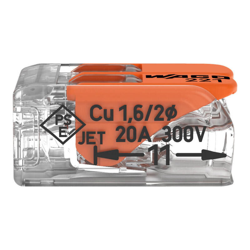 Bezskrutková krabicová svorka 221-412 s páčkami 2x 0,2-4,0mm² WAGO - od 8000ks/objednávka (B2B)
