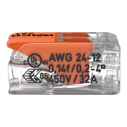 Bezskrutková krabicová svorka 221-412 s páčkami 2x 0,2-4,0mm² WAGO - od 8000ks/objednávka (B2B)