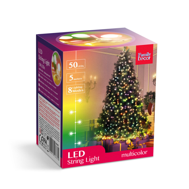 Svetelná reťaz 50LED , 5m , 8-programov , farebná (58900C)